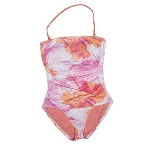 Tommy Bahama one piece floral water color orange and pink tube top swim suit 6